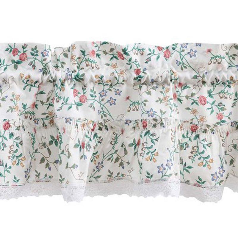 Ellis Country Floral Small Scale 1.5" Rod Pocket Floral Pattern with Ruffle Lace Edge Tier 58"x24" Multicolor