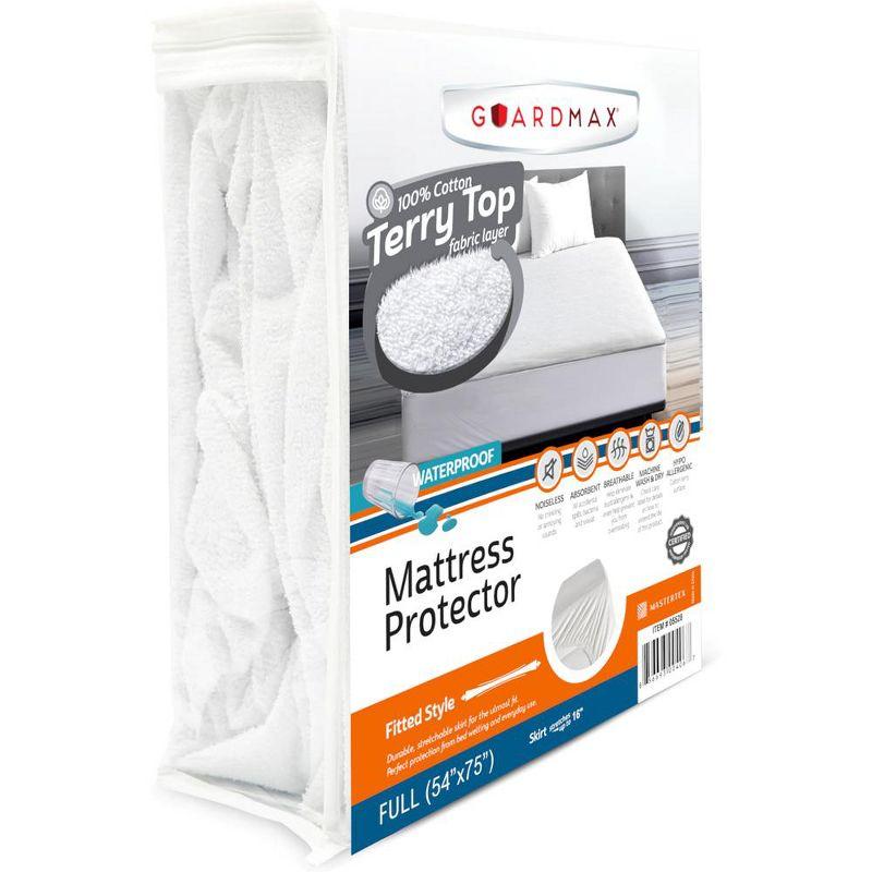 Full Mattress Protector by Guardmax: Terry Cotton, Waterproof, Soft & Comfortable Cover with 13 Inch Deep Pockets