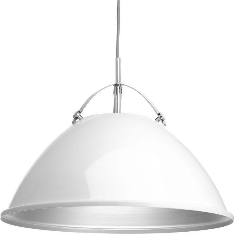 Progress Lighting Tre 1-Light Pendant, Steel, White, Dome Shade