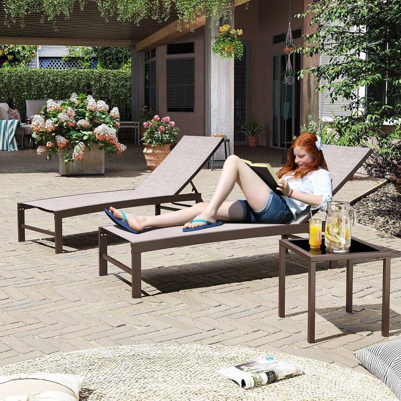 3pc Outdoor Five Position Adjustable Aluminum Curved Lounge Set Beige - Crestlive Products: Patio Furniture, Weather-Resistant