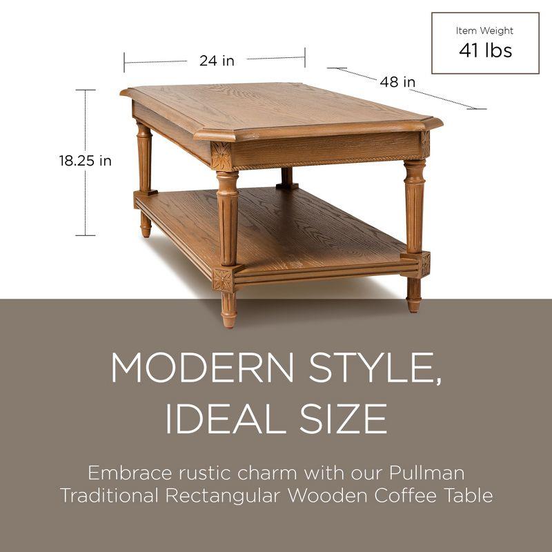 Antiqued Natural Rectangular Wooden Coffee Table with Shelf