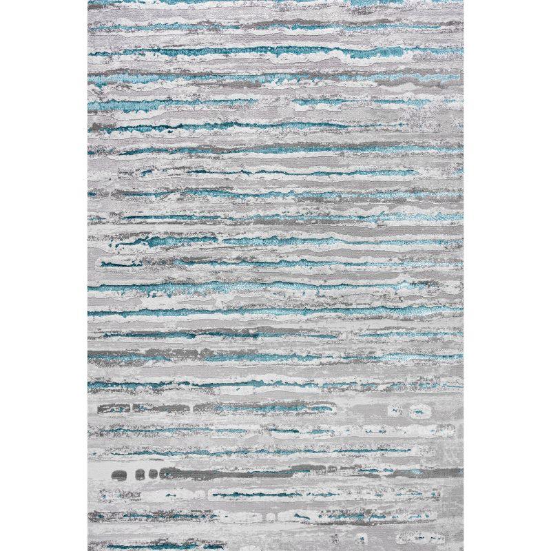 4'x6' Batten Modern Stripe Area Rug, Gray/Turquoise - JONATHAN Y