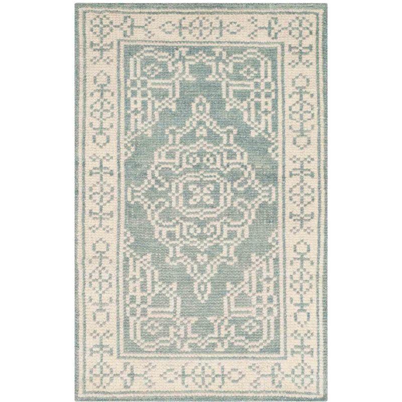 Bohemian Blue Floral Hand-Knotted Wool Area Rug - 2' x 3'