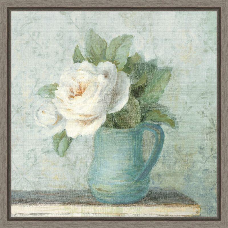 16-inch Square White and Blue Floral Canvas Print