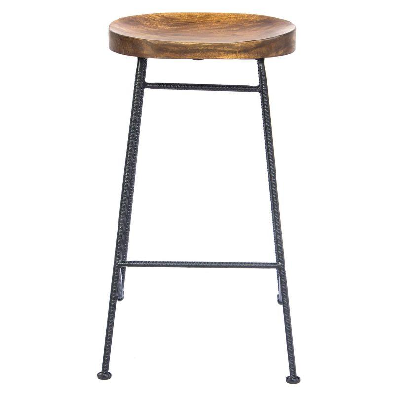 Wooden Saddle Seat Barstool with Iron Rod Legs Brown/Black - The Urban Port: Fixed Height, Polished Finish, Spot Clean