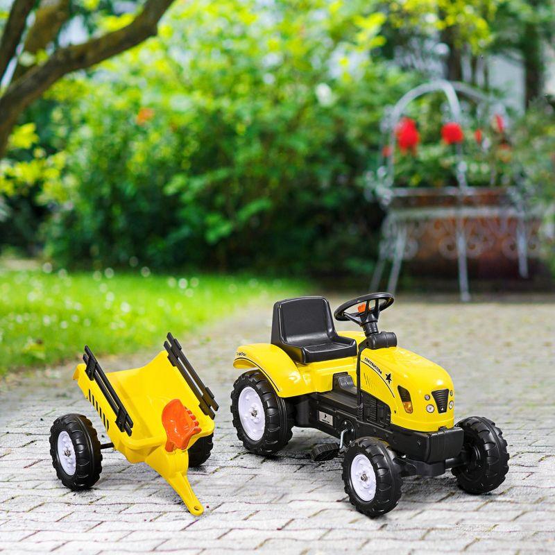 Yellow Manual Pedal Ride-On Tractor with Storage Trailer