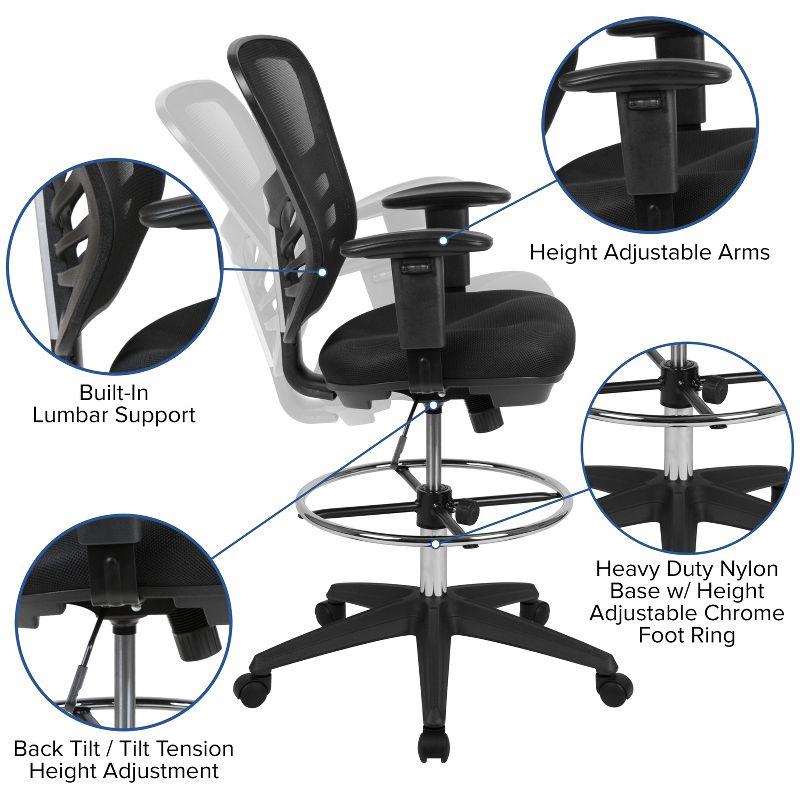 Mid-Back Ergonomic Drafting Chair with Adjustable Chrome Foot Ring, Adjustable Arms