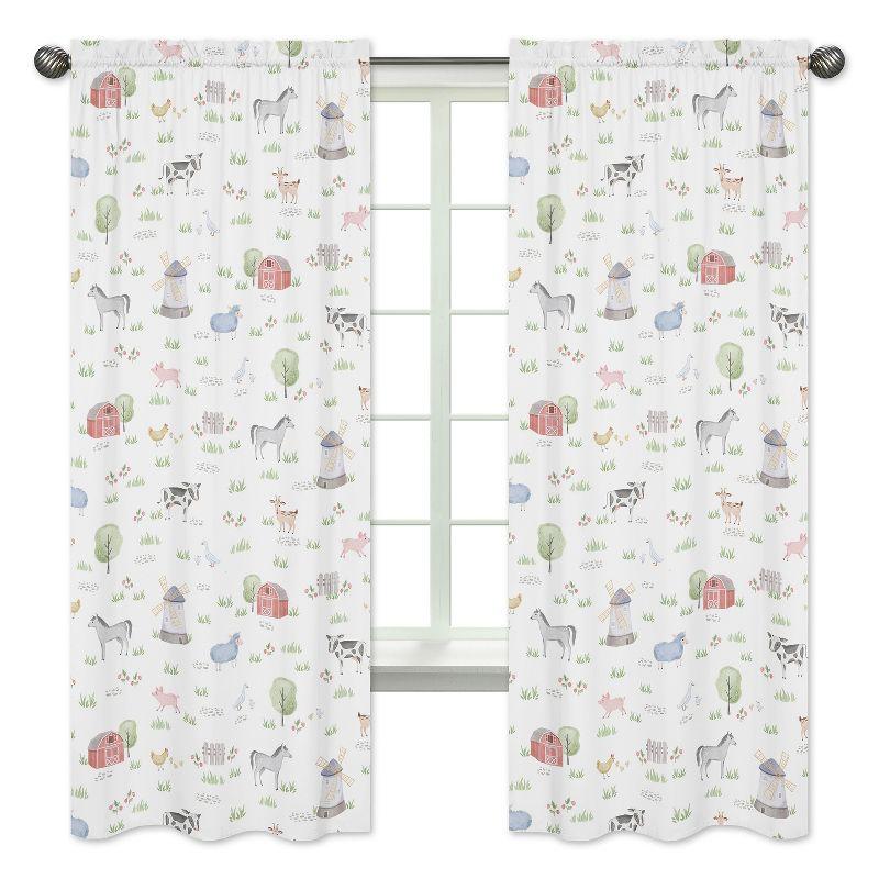 Farm Animals Floral Semi-Sheer Rod Pocket Curtain Panels (Set of 2)