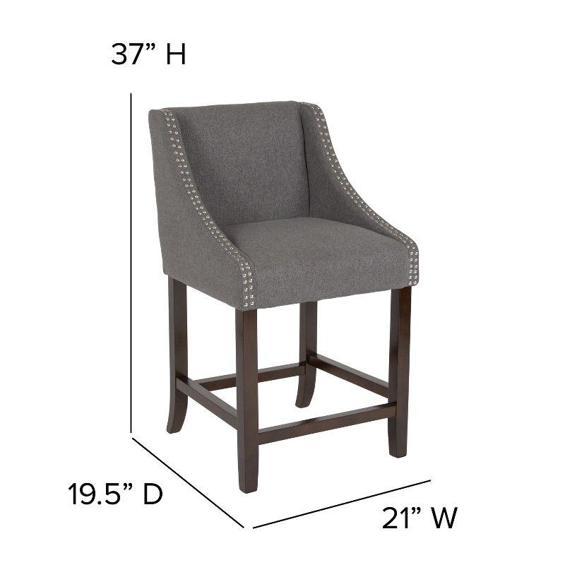 Merrick Lane Taylorsville 24 Inch Walnut Counter Height Stool with Nailhead Trim in Dark Gray Fabric