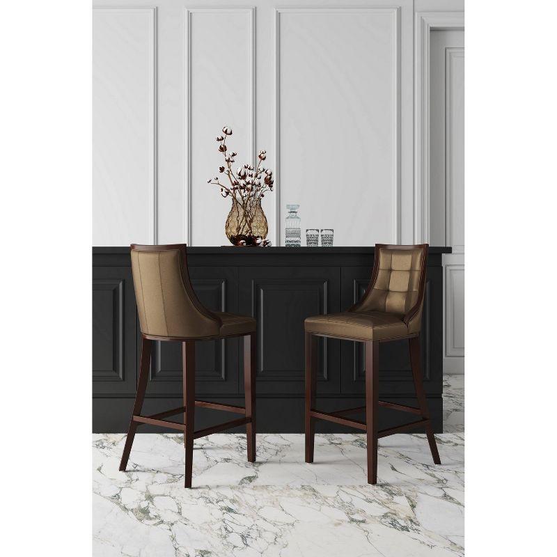 45.5" Walnut and Bronze Wood Leather Barstools Set of 3