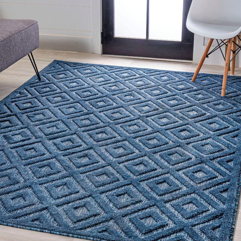 3'x5' Portmany Neutral Diamond Trellis Indoor/Outdoor Area Rug, Navy - JONATHAN Y