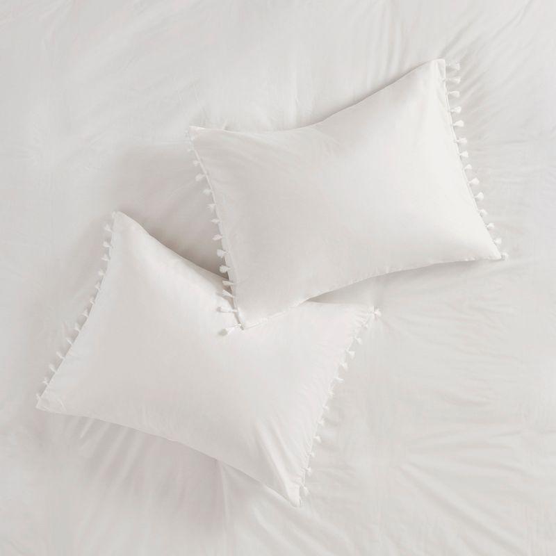 Ivory Cotton Full/Queen Duvet Cover Set with Tassels