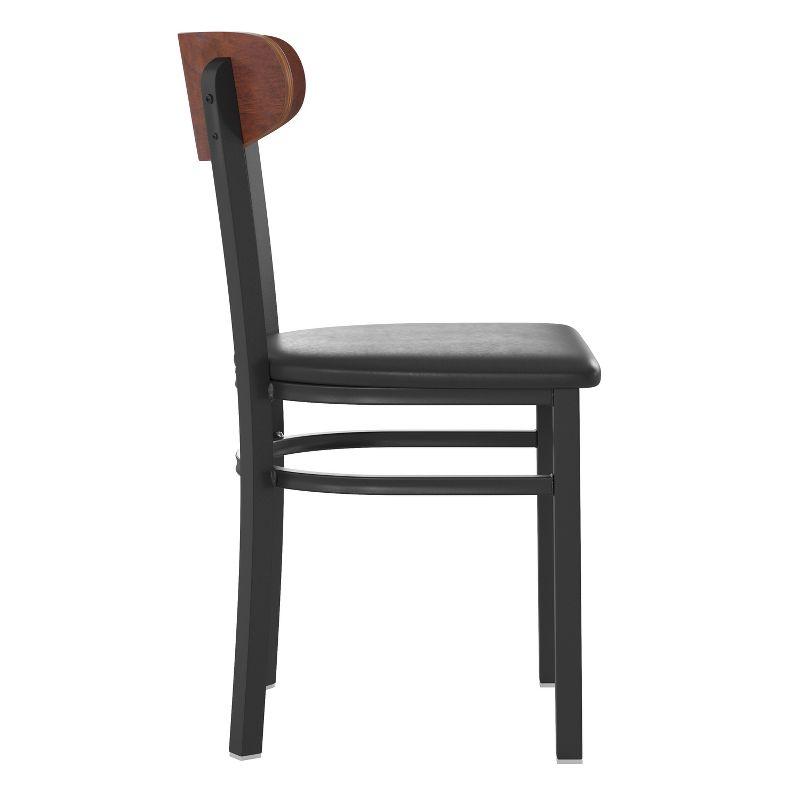 Flash Furniture Wright Commercial Dining Chair with 500 LB. Capacity Black Steel Frame, Walnut Finish Wooden Boomerang Back, and Black Vinyl Seat