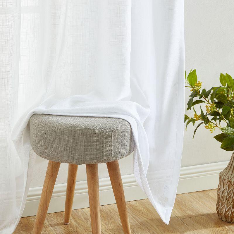HLC.ME Linda Faux Linen Textured Semi Sheer Privacy Sun Light Filtering Window Rod Pocket Thick Curtains Panels, Set of 2 - White, 54 W x 72 L