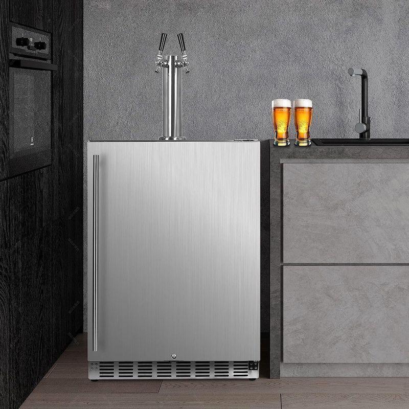 IceJungle Freestanding Full Size Kegerator Outdoor Dual Tap Draft Beer Dispenser Beverage Cooler w/LED Temp Control, Stainless Steel