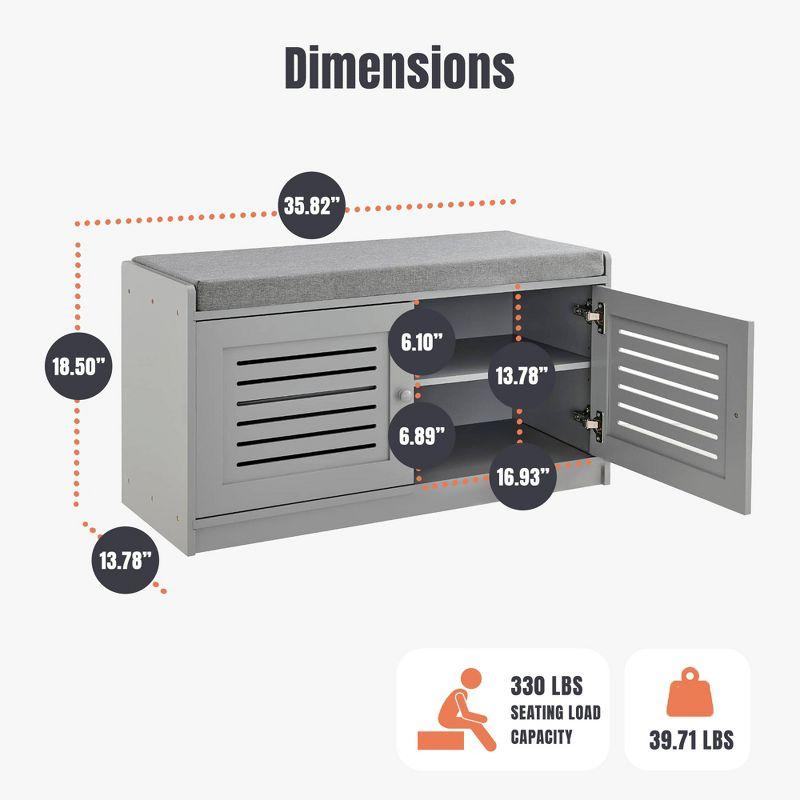 Sturdis Modern Shoe Storage Bench w/ Adjustable Shelves & Cushioned Seat
