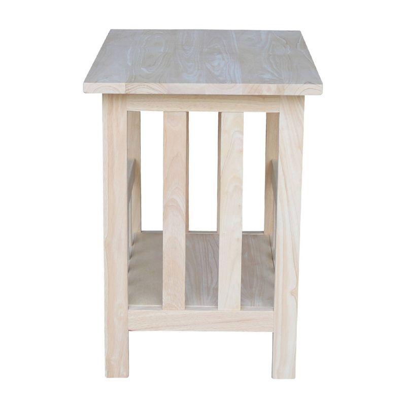 Mission Magazine End Table Unfinished - International Concepts: 22" Wide Hardwood Side Table with Storage Shelf