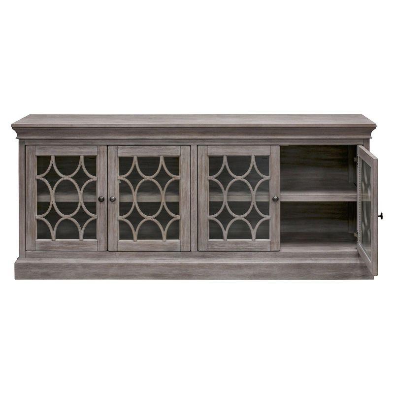 72" Gray Wood Four Door TV Console with Glass Panels