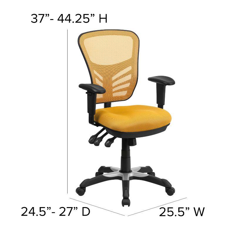 ErgoFlex Mid-Back Yellow-Orange Mesh Executive Swivel Chair with Adjustable Arms