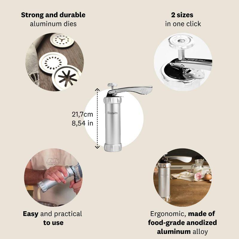 Marcato Atlas Biscuit Maker Press, Includes 20 Cookie Disc Shapes, Silver