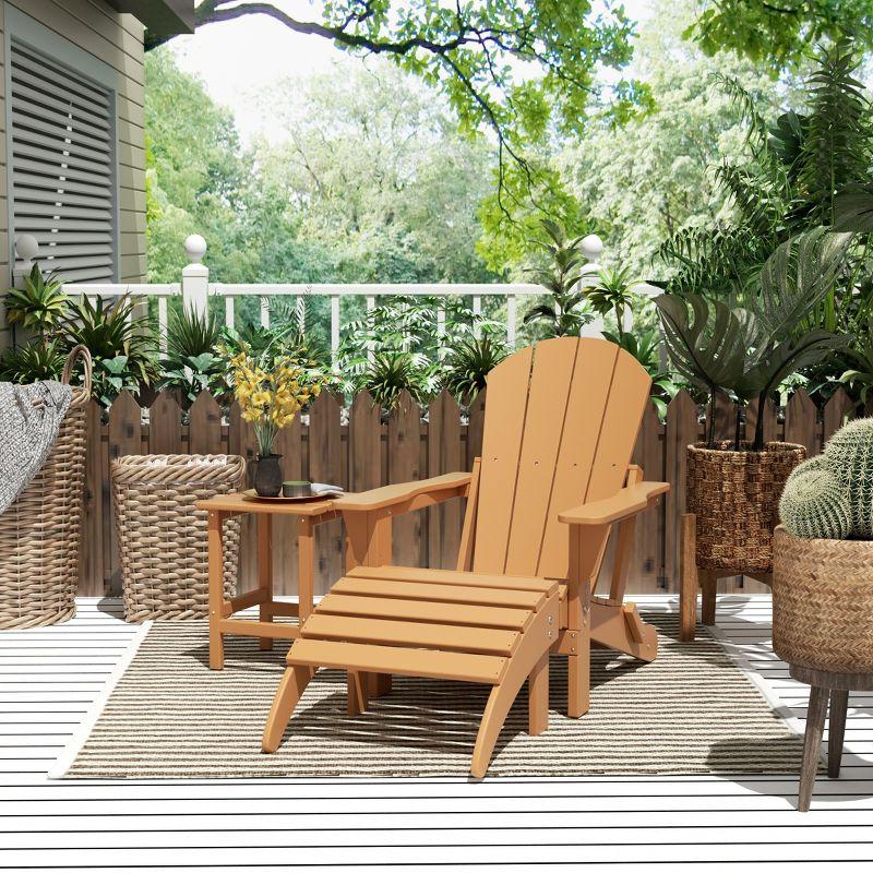 Beige HDPE 3-Piece Adirondack Chair Set with Ottoman and Table