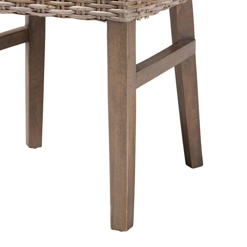 Rattan and Mahogany Wood Side Chair in Gray