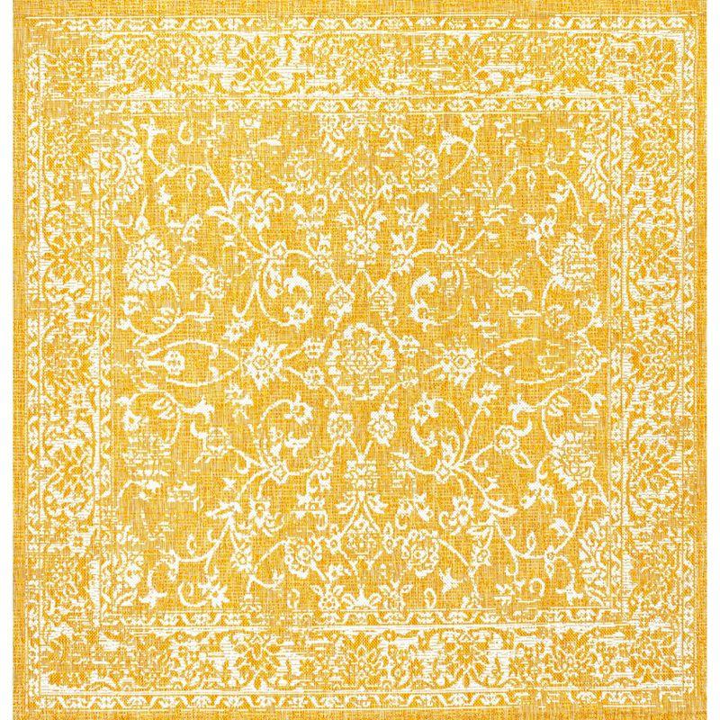 Bohemian Bliss Yellow/Cream Floral Square Indoor/Outdoor Rug