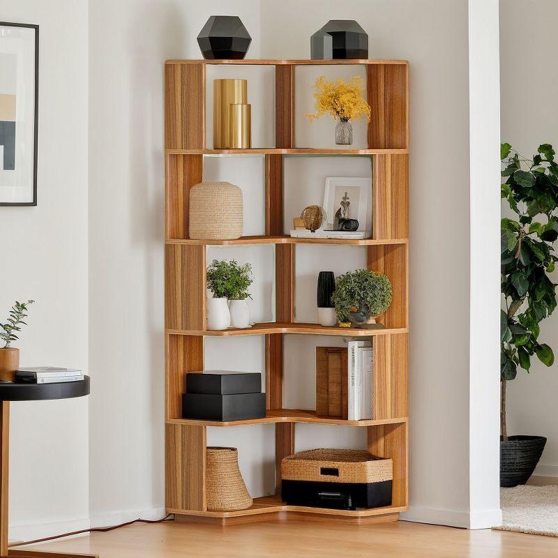 LITTLE TREE 64.96" 6 Tier Corner Bookshelf Walnut
