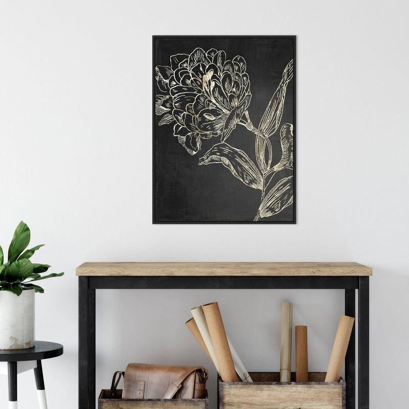 22" x 30" Golden Flower Folklore II by Asia Jensen Framed Canvas Wall Art Black - Amanti Art: Modern Lithograph, Sawtooth Back Mount