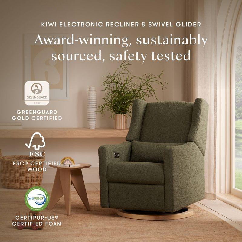 Babyletto Kiwi Olive Green Boucle Nursery Power Glider Recliner Chair with Light Wood Base
