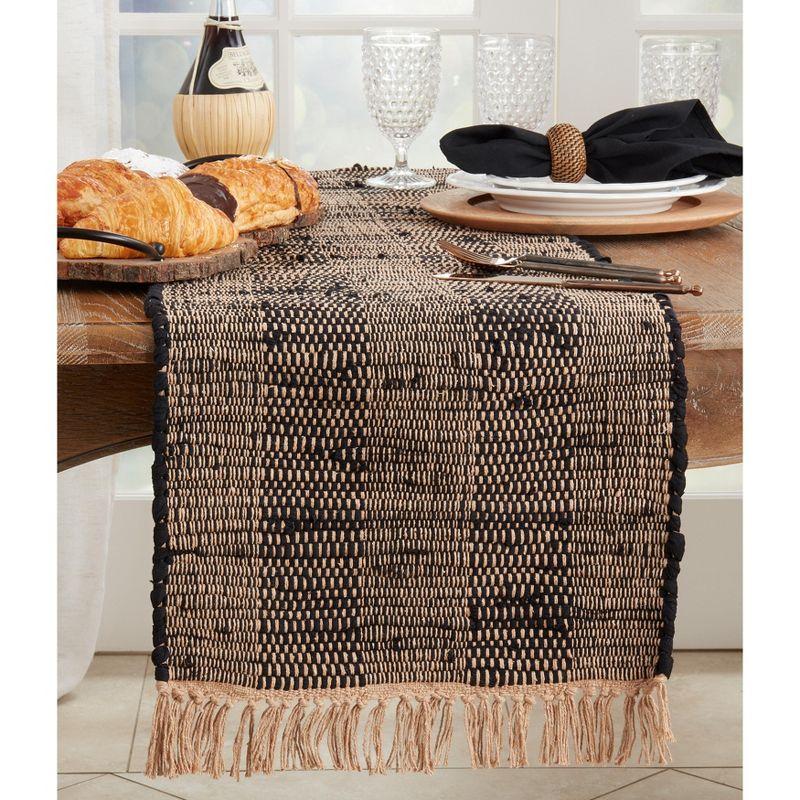 Black and Beige Striped Cotton Chindi Table Runner