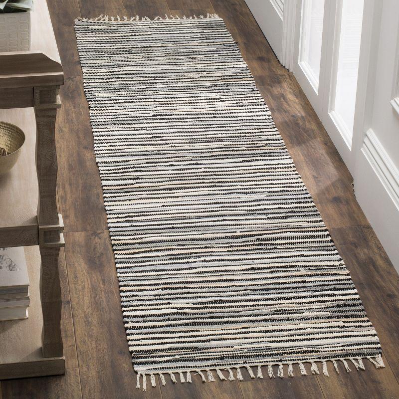 Black and Multicolor Stripe Hand-Woven Wool Runner Rug 2'3" X 12'