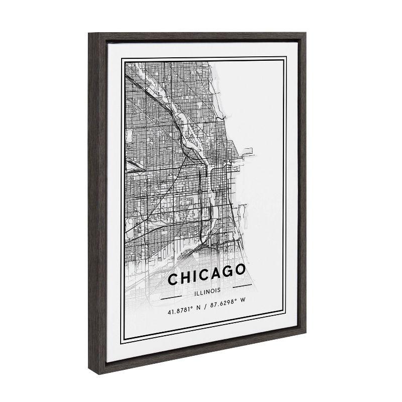 Chicago Modern Map Framed Canvas Wall Art, 18x24, Gray