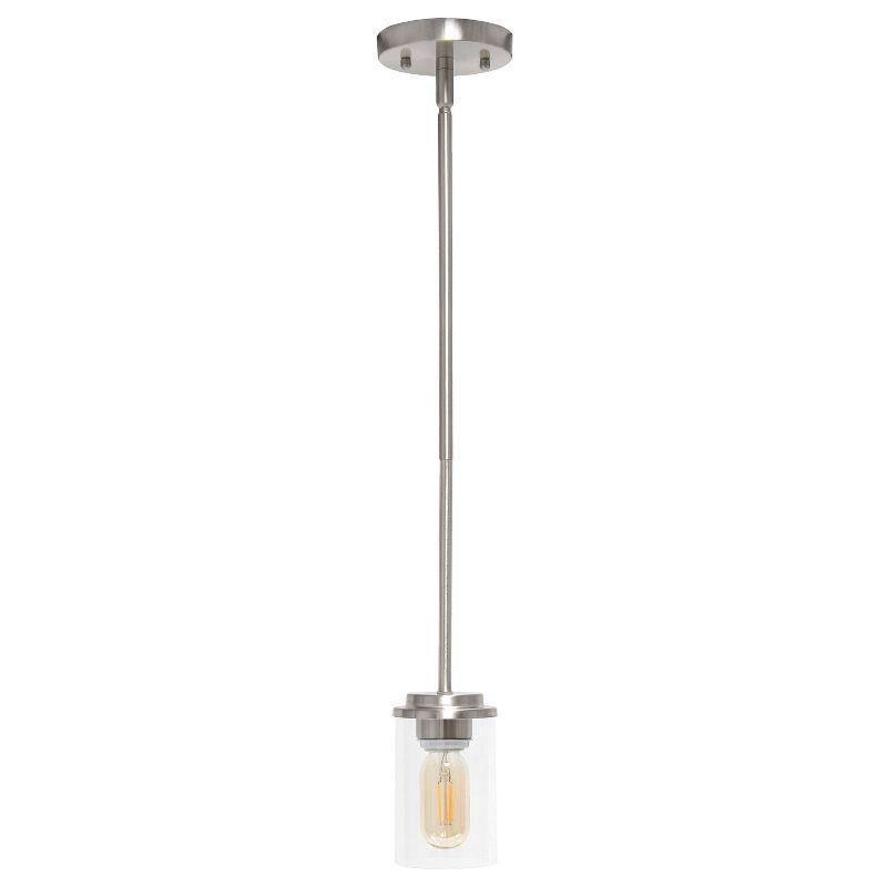 1-Light 5.75" Minimalist Industrial Farmhouse Adjustable Hanging Clear Cylinder Glass Pendant Metallic Silver - Lalia Home: UL Listed, E26 Base