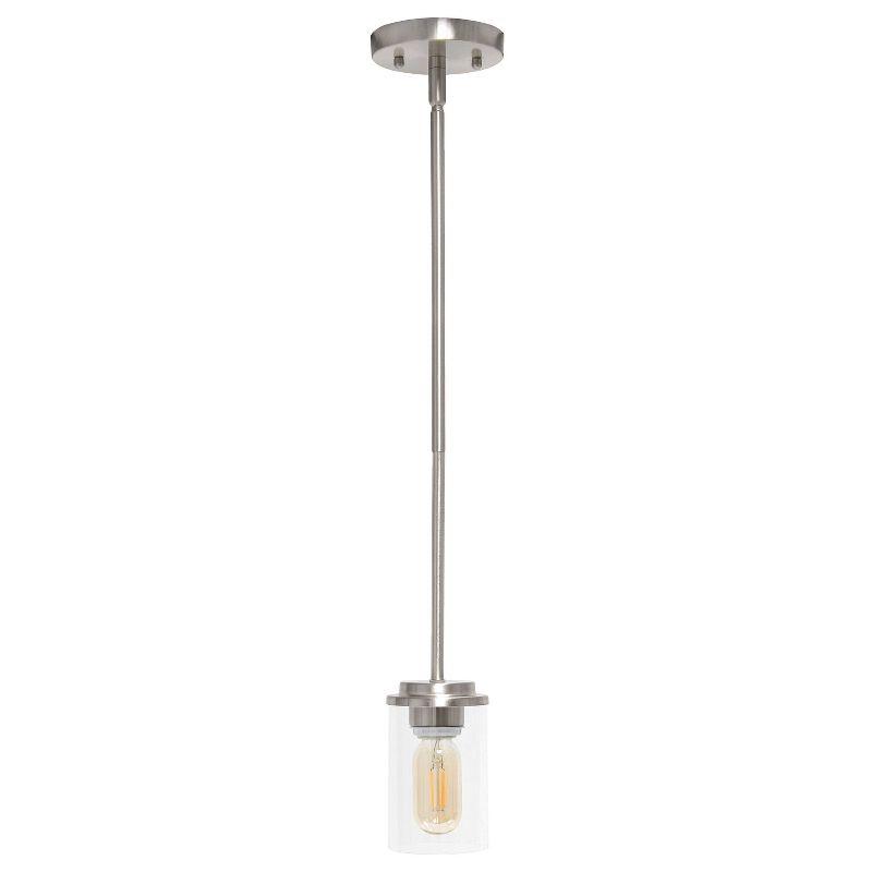 1-Light 5.75" Minimalist Industrial Farmhouse Hanging Clear Cylinder Glass Pendant - Lalia Home