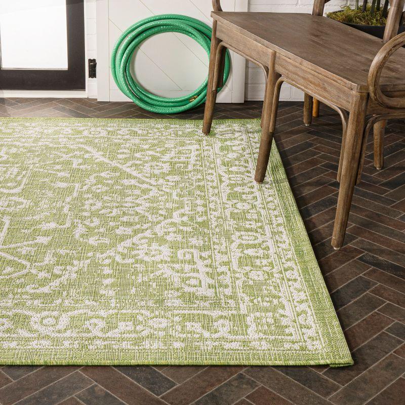 8' x 10' Malta Bohemian Styled Medallion Textured Weave Indoor/Outdoor Area Rug, Green/Cream - JONATHAN Y