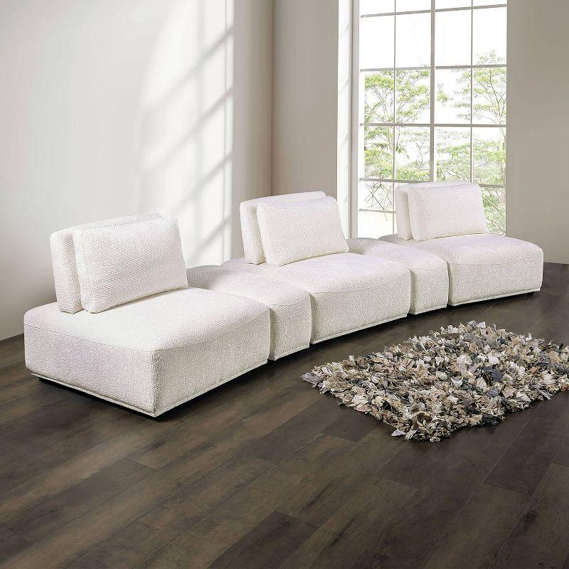 HOMES: Inside + Out 5pc Povoa 159" Modular Curved Sectional Sofa Modern Chenille with Extendable Backrest White