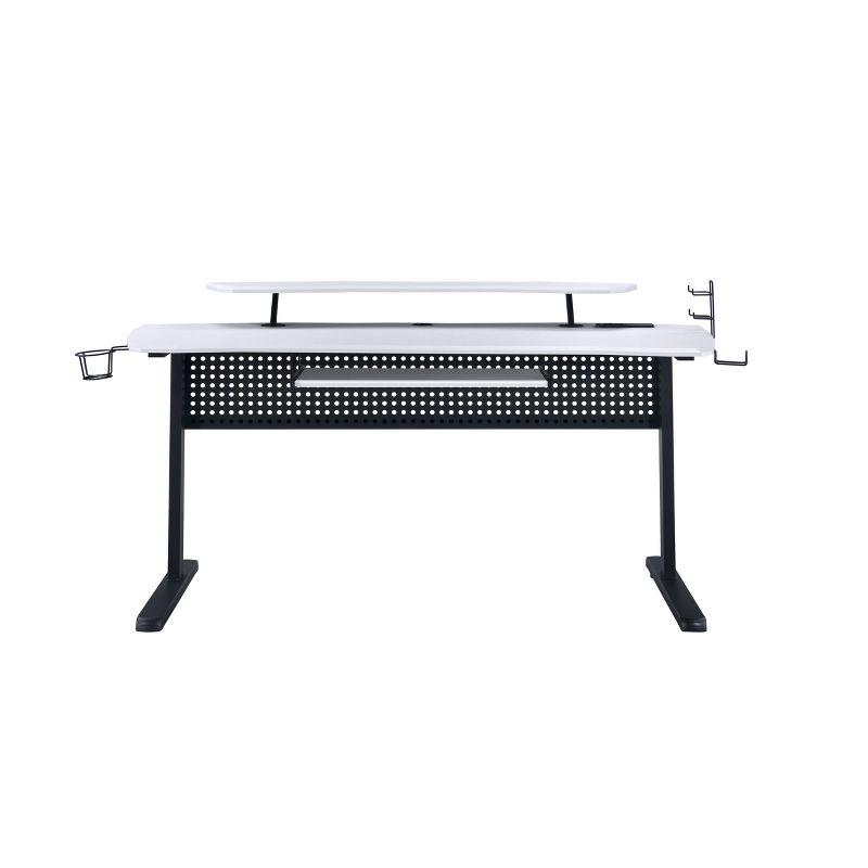 Vildre Gaming Desk with USB Port Black/White - Acme Furniture: Hutch, Power Outlets, Cupholder, Controller Stand
