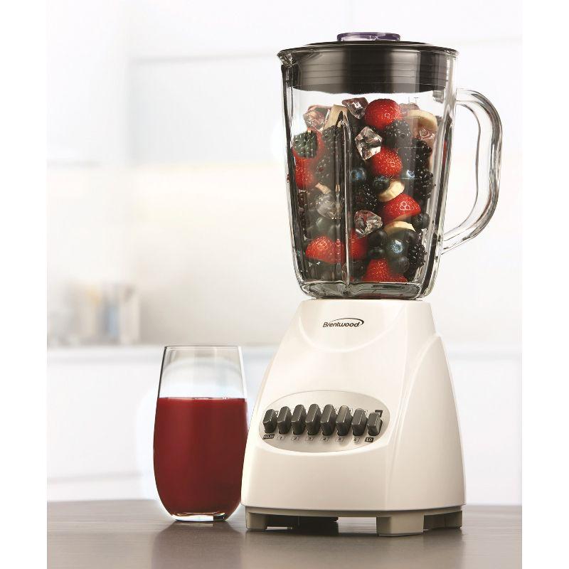 Brentwood 42-Ounce 12-Speed + Pulse Electric Blender with Glass Jar (White)
