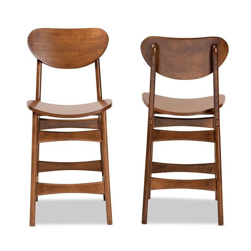 2pc Katya Wood Counter Height Barstool Set Brown - Baxton Studio: Walnut Finish, Polyester Upholstery, Footrests