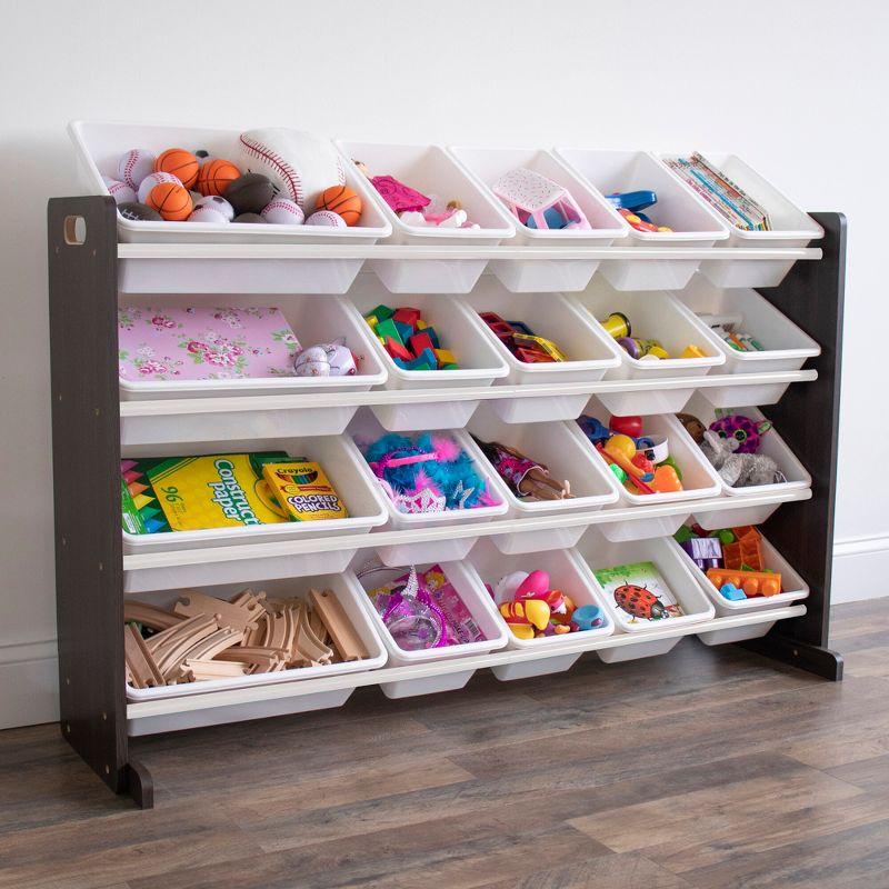 Extra Large Kids' Toy Storage Organizer with 20 Storage Bins Espresso/White - Humble Crew: Playroom Bin Shelf, MDF