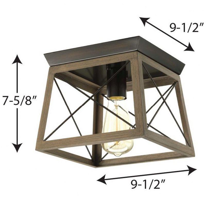 Progress Lighting Briarwood 1-Light Flush Mount, Antique Bronze, Faux-Painted Wood Shade