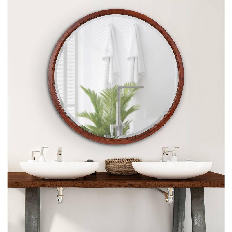 32" x 32" Hogan Round Framed Decorative Wall Mirror Walnut Brown : Modern Wood Frame, No Assembly Required
