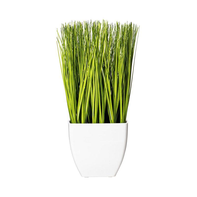 Vickerman 11.5" Green Plastic Potted Grass in White Pot