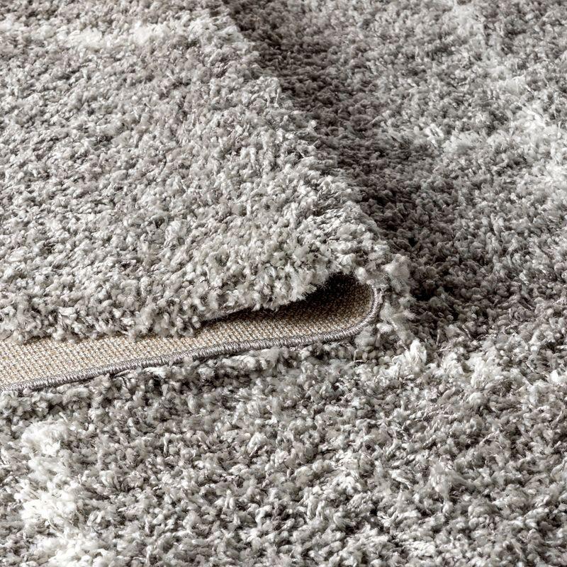 5'x8' Mercer Shag Plush Tassel Moroccan Geometric Trellis Area Rug, Grey/Cream - JONATHAN Y