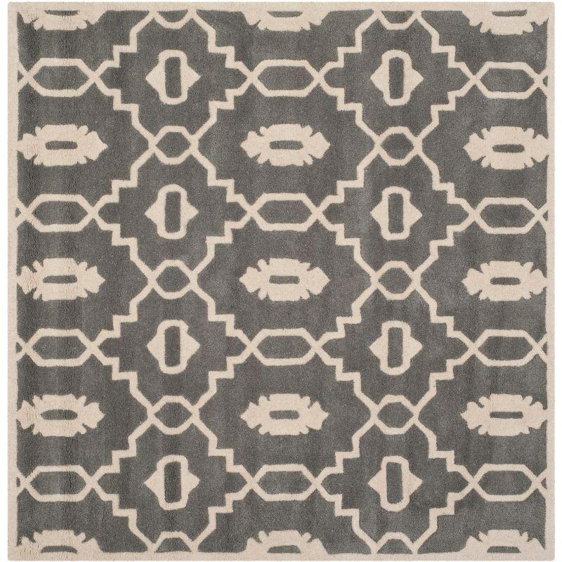 Hand-Tufted Elegance 7' Square Dark Grey Wool Area Rug