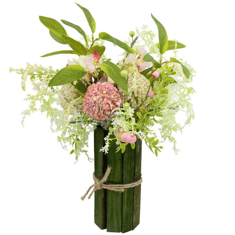 Northlight Hydrangea and Berry Floral Spring Bouquet - 14" - Pink and Green