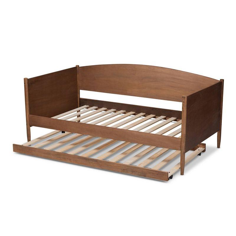 Twin Veles Wood Daybed with Trundle Ash Walnut - Baxton Studio: Mid-Century Design, Rubberwood Frame