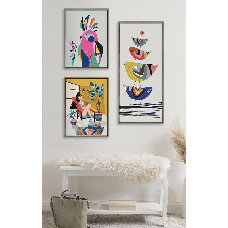 Colorful Bird Stack Mid-Century Modern Canvas Print