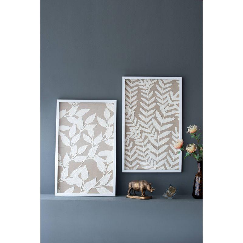 Set of 2 Estella Paper Shadow Box Wall Decors White - A&B Home: Transitional Style, Botanical Art, MDF Frame